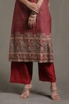 Ritu Kumar_Beige Kurta Silk Print Tribal Bloom Notched Round Neck Noni Palazzo Set _Online_at_Aza_Fashions