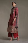 Shop_Ritu Kumar_Beige Kurta Silk Print Tribal Bloom Notched Round Neck Noni Palazzo Set _Online_at_Aza_Fashions