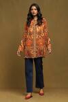 Buy_Ritu Kumar_Orange Rayon Crepe Printed Mandala Band Collar Kurta _at_Aza_Fashions