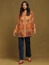 Buy_Ritu Kumar_Orange Rayon Crepe Printed Mandala Band Collar Kurta 
