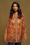 Ritu Kumar_Orange Rayon Crepe Printed Mandala Band Collar Kurta _Online
