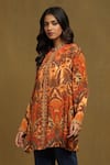 Buy_Ritu Kumar_Orange Rayon Crepe Printed Mandala Band Collar Kurta _Online