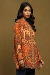 Shop_Ritu Kumar_Orange Rayon Crepe Printed Mandala Band Collar Kurta _Online