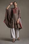 Buy_Ritu Kumar_Beige Rayon Crepe Printed Stripe Mandarin Collar Kurta _at_Aza_Fashions