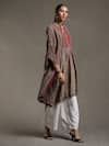 Shop_Ritu Kumar_Beige Rayon Crepe Printed Stripe Mandarin Collar Kurta _Online_at_Aza_Fashions