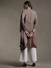 Ritu Kumar_Beige Rayon Crepe Printed Stripe Mandarin Collar Kurta _at_Aza_Fashions