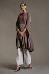 Shop_Ritu Kumar_Beige Rayon Crepe Printed Stripe Mandarin Collar Kurta 