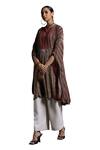 Ritu Kumar_Beige Rayon Crepe Printed Stripe Mandarin Collar Kurta _Online