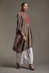 Buy_Ritu Kumar_Beige Rayon Crepe Printed Stripe Mandarin Collar Kurta _Online