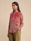 Buy_Ritu Kumar_Red Rayon Crepe Printed Jamawar Band Collar Mandana Kurta _Online_at_Aza_Fashions