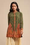 Ritu Kumar_Orange Rayon Crepe Printed Paisley Band Collar Short Kurta _Online_at_Aza_Fashions