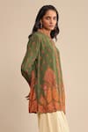 Shop_Ritu Kumar_Orange Rayon Crepe Printed Paisley Band Collar Short Kurta _Online_at_Aza_Fashions