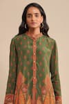 Ritu Kumar_Orange Rayon Crepe Printed Paisley Band Collar Short Kurta _at_Aza_Fashions