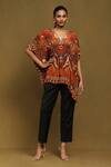 Buy_Ritu Kumar_Orange Rayon Crepe Printed Floral Mandala V Neck Kurta_at_Aza_Fashions