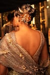 Shop_Etasha by Asha Jain_Green Skirt Saree Textured Metallic Tissue And Crochet Pre-draped Set_at_Aza_Fashions