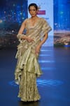 Buy_Etasha by Asha Jain_Green Skirt Saree Textured Metallic Tissue And Crochet Pre-draped Set_Online_at_Aza_Fashions