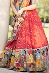 Buy_aindhri by mahitha_Red Chennur Silk Hand Painted Cattle Kalamkari V-neck Embroidered Lehenga Set _Online_at_Aza_Fashions