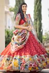 Shop_aindhri by mahitha_Red Chennur Silk Hand Painted Cattle Kalamkari V-neck Embroidered Lehenga Set _at_Aza_Fashions