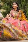 Shop_aindhri by mahitha_Pink Chennur Silk Hand Painted Kalamkari Vrindavan Geometric Lehenga Set _Online_at_Aza_Fashions