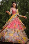 Buy_aindhri by mahitha_Pink Chennur Silk Hand Painted Kalamkari Vrindavan Geometric Lehenga Set _at_Aza_Fashions