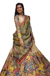 aindhri by mahitha_Cream Chennur Silk Hand Painted Kalamkari Fauna Sweetheart Lehenga Set _Online_at_Aza_Fashions