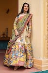 Shop_aindhri by mahitha_Cream Chennur Silk Hand Painted Kalamkari Fauna Sweetheart Lehenga Set _at_Aza_Fashions