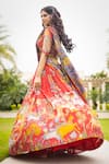 Shop_aindhri by mahitha_Red Chennur Silk Hand Painted Kalamkari Animal Fauna Gathered Lehenga Set _at_Aza_Fashions