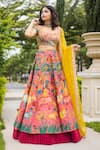 Buy_aindhri by mahitha_Pink Chennur Silk Hand Painted Kalamkari Peacocks Cows Panelled Lehenga Set _at_Aza_Fashions