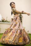 Buy_aindhri by mahitha_Cream Chennur Silk Hand Painted Kalamkari Floral Square Lehenga Set _Online_at_Aza_Fashions