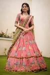 Buy_aindhri by mahitha_Pink Chennur Silk Hand Painted Kalamkari Elephant Sweetheart Lehenga Set _at_Aza_Fashions