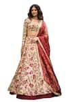 aindhri by mahitha_Cream Organza Silk Hand Painted Kalamkari Floral Sweetheart Lehenga Set _Online_at_Aza_Fashions