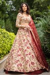 Buy_aindhri by mahitha_Cream Organza Silk Hand Painted Kalamkari Floral Sweetheart Lehenga Set _Online_at_Aza_Fashions