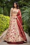 Buy_aindhri by mahitha_Cream Organza Silk Hand Painted Kalamkari Floral Sweetheart Lehenga Set _at_Aza_Fashions