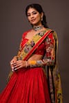 Buy_aindhri by mahitha_Red Chennur Silk Hand Painted Kalamkari Ajantha Geometric Gathered Lehenga Set _Online_at_Aza_Fashions