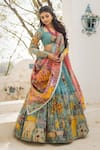 Buy_aindhri by mahitha_Blue Chennur Silk Hand Painted Kalamkari Giraffes Flora And Fauna Lehenga Set _at_Aza_Fashions