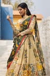 Shop_aindhri by mahitha_Cream Chennur Silk Hand Painted Kalamkari Giraffes Botanical Lehenga Set _Online_at_Aza_Fashions