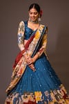 Buy_aindhri by mahitha_Blue Chennur Silk Hand Painted Kalamkari Elephant And Embroidered Lehenga Set _Online_at_Aza_Fashions