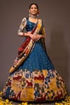 Buy_aindhri by mahitha_Blue Chennur Silk Hand Painted Kalamkari Elephant And Embroidered Lehenga Set _at_Aza_Fashions