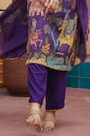 Buy_aindhri by mahitha_Purple Kurta Chennur Silk Hand Painted Deer Notched Kalamkari Pant Set _Online_at_Aza_Fashions