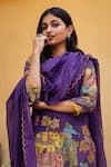 aindhri by mahitha_Purple Kurta Chennur Silk Hand Painted Deer Notched Kalamkari Pant Set _at_Aza_Fashions