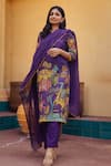 Buy_aindhri by mahitha_Purple Kurta Chennur Silk Hand Painted Deer Notched Kalamkari Pant Set _at_Aza_Fashions