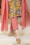 aindhri by mahitha_Pink Kurta Chennur Silk Hand Painted Krishna Notched Kalamkari Pant Set _at_Aza_Fashions