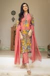 Buy_aindhri by mahitha_Pink Kurta Chennur Silk Hand Painted Krishna Notched Kalamkari Pant Set _at_Aza_Fashions