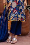 aindhri by mahitha_Blue Kurta Chennur Silk Hand Painted Fisherman Kalamkari Notched Pant Set _Online_at_Aza_Fashions