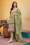 Buy_aindhri by mahitha_Green Kurta Chennur Silk Hand Painted Elephant Kalamkari Notched Pant Set _Online_at_Aza_Fashions