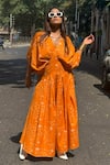 Buy_HOUSE OF FETT_Orange Cotton Blend Print Floral V Neck Samode Jumpsuit _at_Aza_Fashions