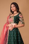 Buy_aindhri by mahitha_Emerald Green Organza Hand Painted Rose Kalamkari Applique Lehenga Blouse Set _Online_at_Aza_Fashions