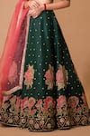 Shop_aindhri by mahitha_Emerald Green Organza Hand Painted Rose Kalamkari Applique Lehenga Blouse Set _Online_at_Aza_Fashions