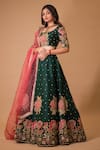 Buy_aindhri by mahitha_Emerald Green Organza Hand Painted Rose Kalamkari Applique Lehenga Blouse Set _at_Aza_Fashions