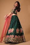 Shop_aindhri by mahitha_Emerald Green Organza Hand Painted Rose Kalamkari Applique Lehenga Blouse Set _at_Aza_Fashions